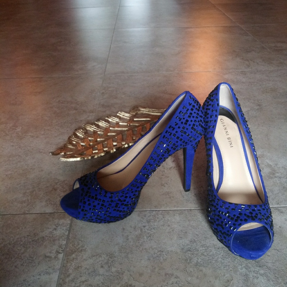 Black studded cobalt blue high heels